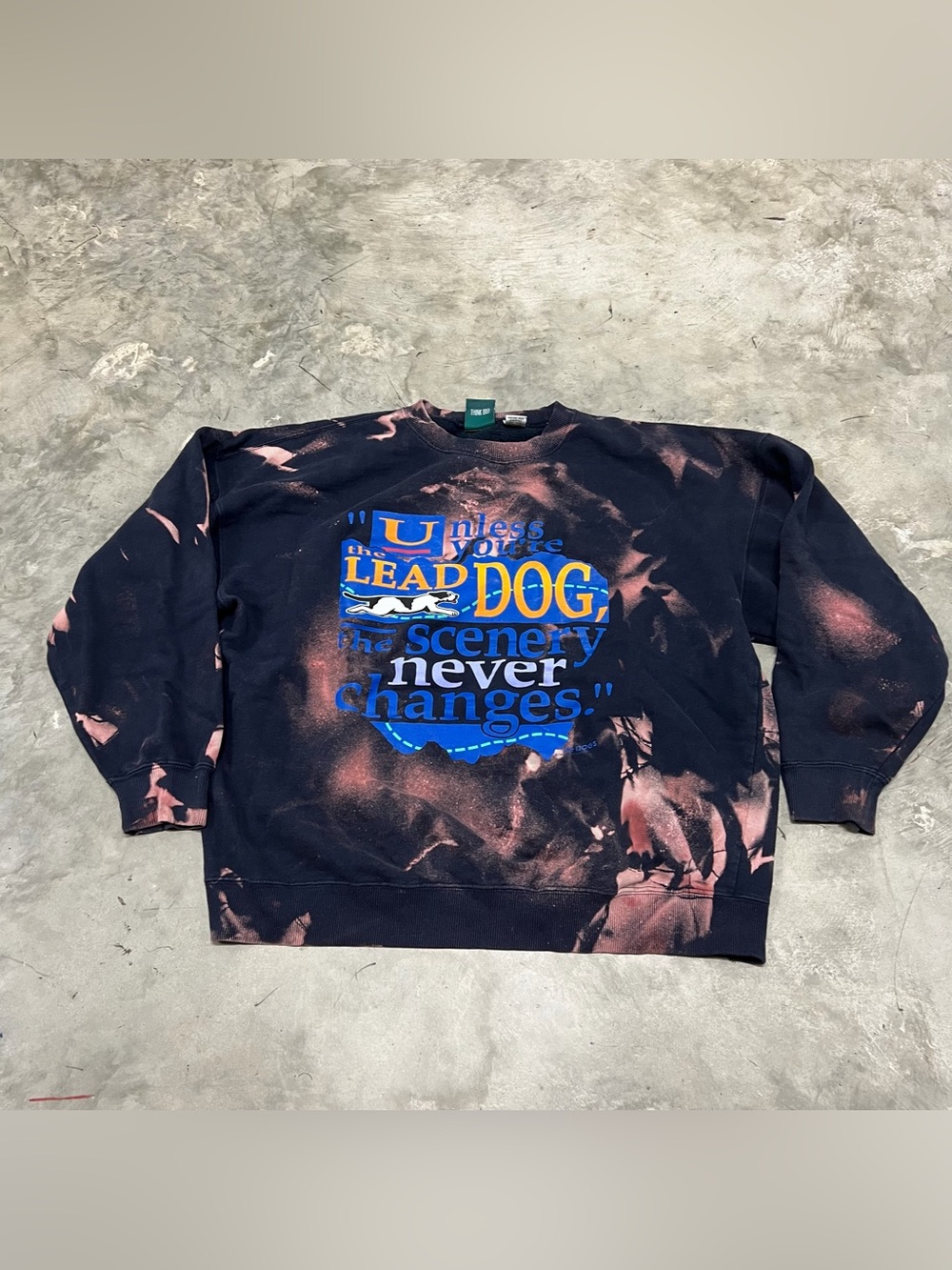 Vintage 1994 Big Dogs Scenery Never Changes Motivation Blue Large Sweater Dye